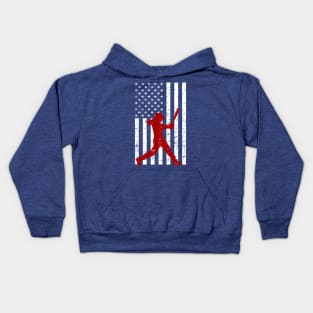 American Flag Girl's Softball Fast Pitch Batter Kids Hoodie